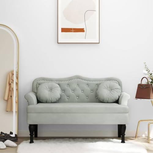 Festnight Sitzbank mit Rückenlehne Sofabank mit Armlehne 2 Sitzer Sofa Retro Polsterbank Loungesofa Küchensofa Flurbank Loungebank Esszimmerbank Essbank Stoffsofa Küchenbank Bank Küche Hellgrau