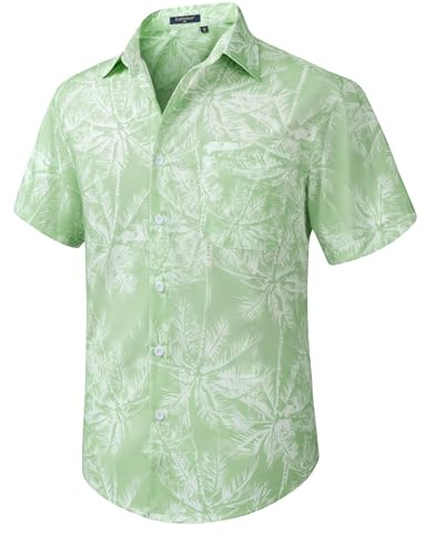 Enlision Camisas Hawaianas Casuales de Manga Corta con Bolsillo Frontal Camisa de Fiesta Floral Aloha de Verano Camisa Hawaiana con Estampado de Palmeras en la Playa Verde Salvia L