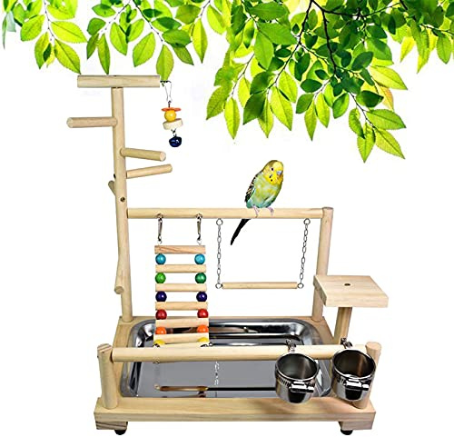 TEMU-SC Parrot Playstand, Vogelspielplatz aus Holz, Wellensittich Spielzeug, Nymphensittich Spielzeug, Vogelschaukel (37*26*44CM)