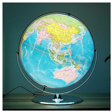 Earth Globes Decor Large Illuminated LED World Globe Light With Silver Stand 42cm/16.5in Diameter Antique Globes Of The World World Globe For Kids Office Earth Globes(Color:Dark Blue With Light)