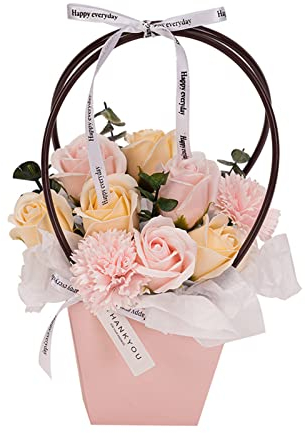 Seifen-Rosen-Blumen-Blumenstrauß-künstlicher Blumen-Blumenstrauß-Mutter-Vater-Geschenke für Festival-Jahrestag-Feier Buchsbaum Künstlich Mit Licht (Pink, One Size)