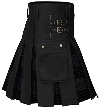 Kilt Militari da Matrimonio Utility Kilt Tradizionali Scozzesi a Quadri Kilt Casual da Festa Kilt Gotico Cargo Gonna Pieghettata da Uomo con Cinghie in Pelle Kilt con Tasche Gonna da Cavaliere, Grigio