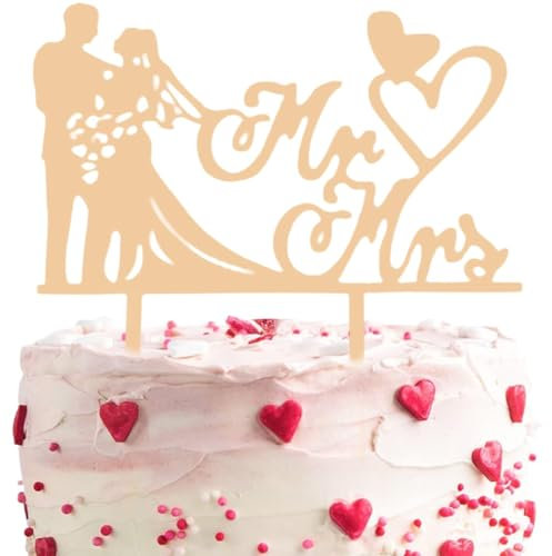Décorations de Gâteau de Mariage Topper de Gâteau de Mariage Rustique en Bois Topper de Gâteau de Fiançailles Topper de Cupcake de Lettres Mr et Mrs pour Mariage