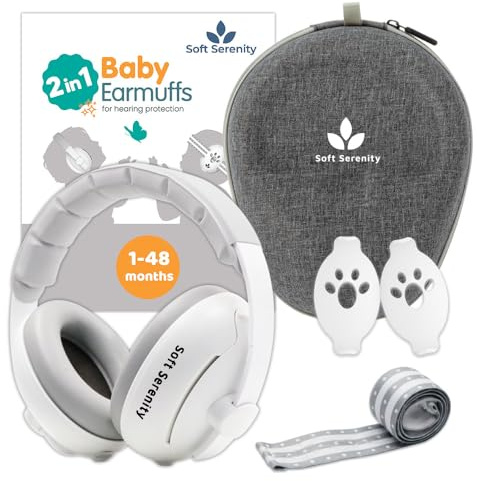 Soft Serenity Casque Anti Bruit Bébé 2-en-1 avec Étui de Transport, Protection Auditive pour Bébés, Casque Avion Bébés et Enfants jusqu'à 4 ans, Parfait pour Sommeil, Voyages et Festivals, Certifié CE