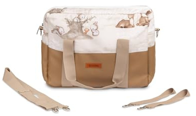 Sensillo - Wickeltasche Kinderwagen - Kinderwagen Organizer - Kinderwagentasche mit Reißverschluss, Kinderwagenbefestigung, mit kurzen Griffen und langem Schulterriemen - 43x30x13 cm - Braun