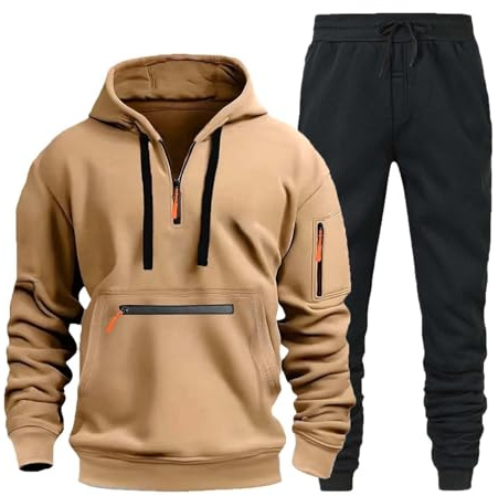 Herren Jogginganzug Trainingsanzug Sportanzug Hausanzug mit 1/4 Reißverschluss mit Kapuze Trainingsanzug Set Herren Langarm Oversize Sportanzug Einfarbig Tracksuit Warm Jogginganzug Sportsachen