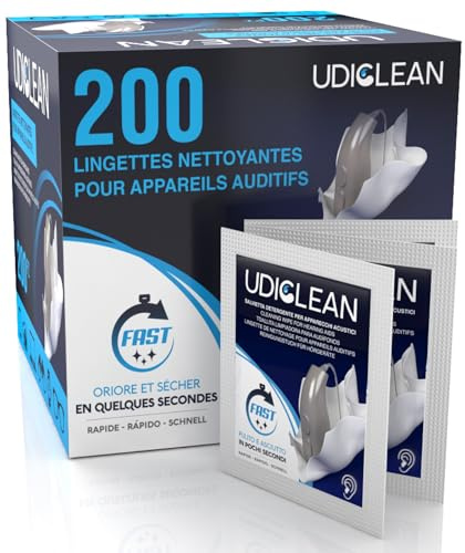 200 einzeln verpackte angefeuchtete Udiclean-Reinigungstücher für Hörgeräte | Schnell trocknende Tücher entfernen Fett, Schweiß und Schmutz