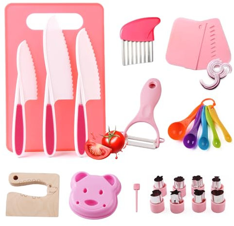 AYSOW Coltelli da Cucina per Bambini, Coltello da Frutta in Plastica Coltelli Coltello Bambini Montessori 24 pezzi,Regalo di Natale o di compleanno perfetto per Set Coltelli da Cucina ai 3 anni