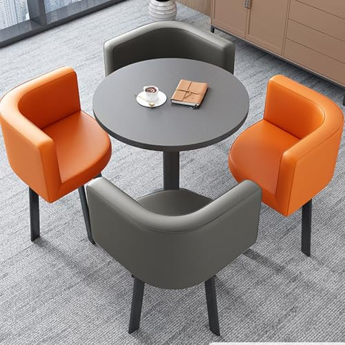 Konferenztische fürs Büro, Tisch- und Stuhlset für den Empfangsraum im Büro, einfacher runder Esstisch für das Wohnzimmer im Café-Balkon, kleine Tische für Besprechungen im Verkaufsbüro (schwarz-oran
