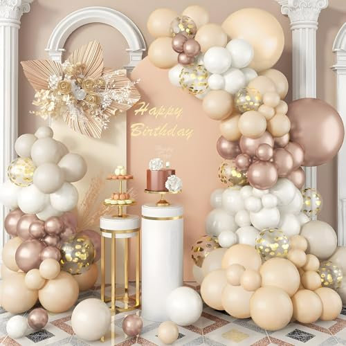 Ghirlanda di palloncini beige, champagne, oro 108 pezzi, con elio, sabbia bianca, coriandoli dorati Decorazioni boho per compleanni, ragazze, donne, matrimoni, baby shower