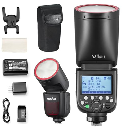 Godox V1-C USA Version Flash for Canon, V1-CU Flash Speedlight with 2.4G Wireless TTL, Rechargeable Battery, 1/8000s High-Speed Sync, 10 Levels LED Modeling Light On-Camera Round Head Flash Speedlite