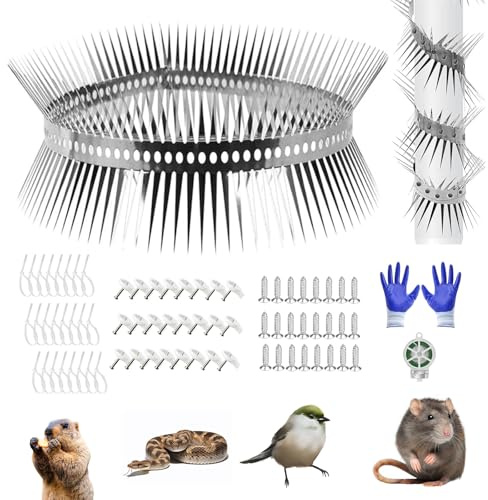 Prelisee 300cm Protezione per Martore In Acciaio Inox con Accessori, con Guanti e di Filo di Legatura Cintura Repellente Gatti per Casa, Grondaia e Albero, Può Essere Tagliato