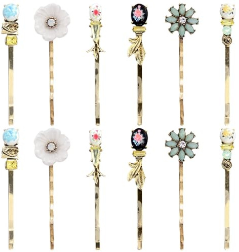 Umibow 12 st vintage hårnålar dekorativa retro hårnålar för kvinnor damer eleganta metall bobby pins huvudbonad stylingverktyg hårtillbehör (retrostil)