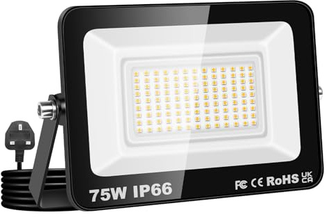 Willpower Faretto LED esterno interno proiettore LED 75 W 7,500 LM faretti di luce 3000 K bianco caldo IP66 luce di inondazione illuminazione per garage cortile giardino terrazza parco lavoro con