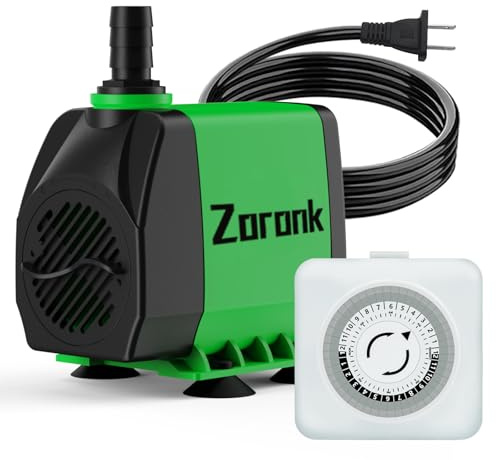 Zoronk Fountain Water Pump 660GPH with Indoor Mechanical Timer Ultra Quiet 8.2ft High Lift for Fountains, Hydroponics, Ponds, Aquariums & More……