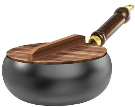 EIOLWJIEO Wok professionnel antiadhésif pour cuisines et restaurants à domicile, petite poêle à sauter à fond plat non revêtue avec couvercle en bois, 24CM