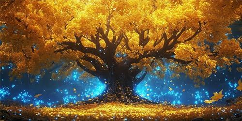 Malen Nach Zahlen Goldener Baum, Malen Nach Zahlen Erwachsene, DIY Ölgemälde Leinwand Set mit 3 Pinsel und Acrylpigment für Frauen Home Deko Geburtstag Weihnachten Geschenk 60x120 cm Nachthimmel Z-773