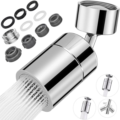 HATANSE Wasserhahn Aufsatz Schwenkbar 360° Drehbarer Wasserhahn Anschluss Verlängerung mit 2 Sprühfunktion und 10 Anhänge 20mm 22mm und 24mm Gewinde Luftsprudler Aufsatz für Küchen Bad