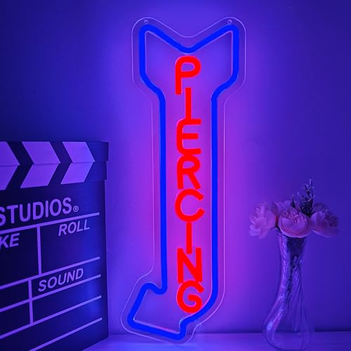 Piercing Neon Sign for Wall Decor Dimmable Piercing Led Signs Body Ear Piercing Neon Light Tattoo Studio Light Up Sign for Business Door Store Wall Art Tattoo Accessaries Barber Open Shop Logo