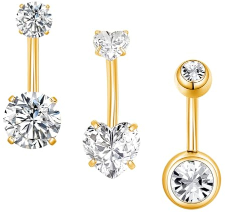 Besyvvin 3 kort navelpiercing 6 mm stavlängd kirurgiskt stål magpiercing silver guld rosa piercing navelring