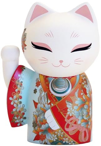 Kimmidoll Maneki Neko Figurine, Japanese Kimono Lucky Cat Doll Decoration, Interior Collection 3.5 inch, Beckoning cat (Hoshi)