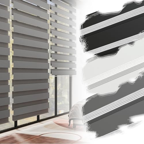 Suusolny Doppelrollo Klemmfix ohne Bohren Fensterrollo Privatschutz Mit Lichtdurchlässig & Verdunkelnd Höhe Verstellbar Klemmrollo Zebrarollo Fensterrollo Seitenzugrollo-B80xH220cm,Grau