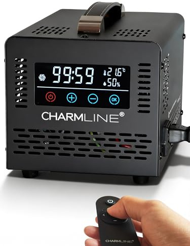 Charmline generatore di ozono smart per eliminazione odori in stanze, auto, aree animali e cantine, macchina ozono con telecomando, generatore ozono per casa fino a 500 m², 60.000 mg/h, Nero