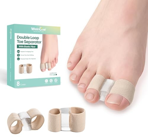Welnove 8 Pcs Bunion Toe Separators for Overlapping Toes - Toe Spacers & Bunion Corrector for Women Men, Gel Straightener with 2 Loops, Relieves Foot Pain from Big Toe Misalignment