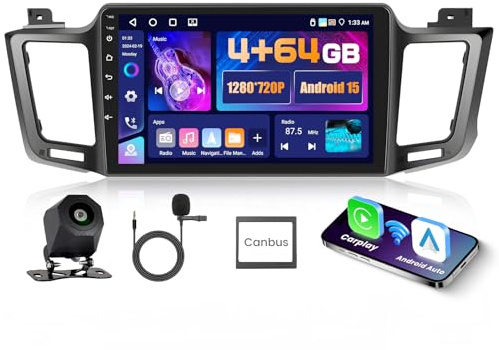 4+64G 10.1 Radio Android para Toyota RAV4 2013-2019 Wireless Carplay | IPS Pantalla Táctil GPS Navi Bluetooth 5.0 5G WiFi FM/RDS Cámara Trasera Control del Volante 4+64G