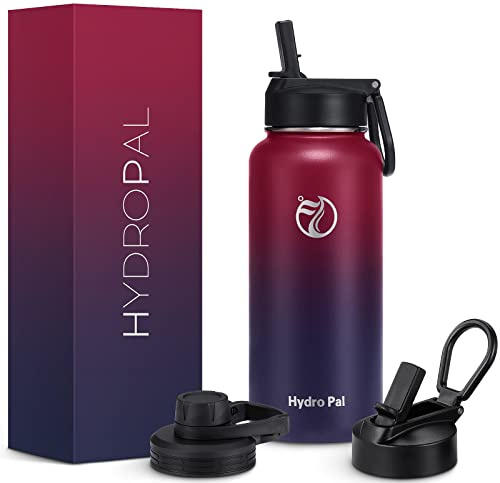 HydroPal 1.9L Edelstahl Isolierflasche,Trinkflasche mit Strohhalm 2 Deckel | BPA-frei, 24h kalt & 12h heiß Vakuumflasche, auslaufsicher Wasserflasche, Stroh- und Ausgussdeckel Sportflasche für Alltag