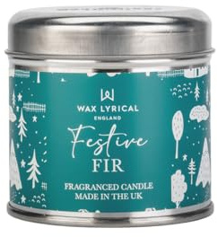 Wax Lyrical Festive Fir Candle Tin | Refreshing Woods Fragrance | Up to 35 Hours Burn time, White