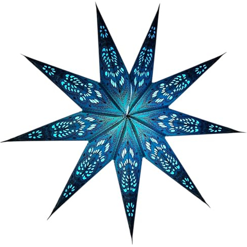 YEPSIO Laternen-Lampenschirm, Papierstern-Lichtschirme, groß, 60 cm, hängende Dekorationen für Weihnachten, Hochzeit, Heimdekoration, Geburtstagsfeier, faltbarer 9-zackiger Stern (blau)