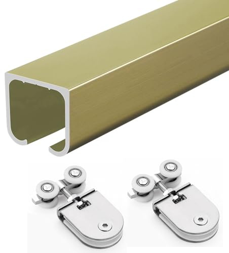 HDYZJQ Top Hung Sliding Door Track, Aluminum Glass Door Rail Hardware Kit for Bathtub Shower Privacy Partition Gate, Ceiling Mount Box Rail System(Champagne,4.6ft/140cm)