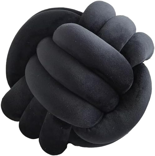 Cojín Decorativo con Nudos, Cojines Redondos Decorativo de Terciopelo,Almohada Decorativo para Sofá,Cojín Redondo para Dormitorio(Negro,D: 22cm/8.6in)