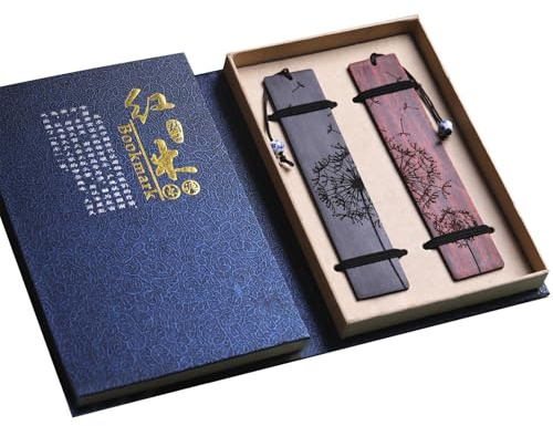Vintage Holz Lesezeichen 2er Set mit Geschenkbox - Ebenholz und Blut Sandelholz Lesen Seitenmarker für Bücher | Langlebige tragbare Schreibtisch- und Bücherregaldekoration für Leser