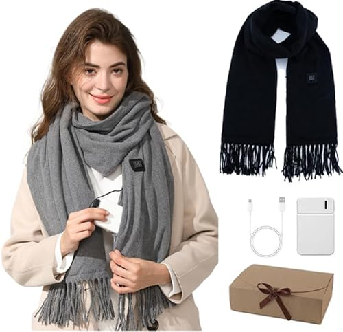 Heated Scarf for Women, Heated Scarf for Women Rechargeable, Battery Powered Heated Scarf (Black, With power bank)