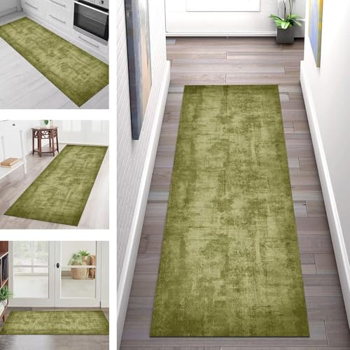 SGLGSTORE Teppich Läufer Flur Küche rutschfest Waschbar Schmutzfangmatte Grün Teppichläufer Küchenläufer Teppichmatten 80X300CM Läufer Wohnzimmer Schlafzimmer Meterware Schmutzfangteppich
