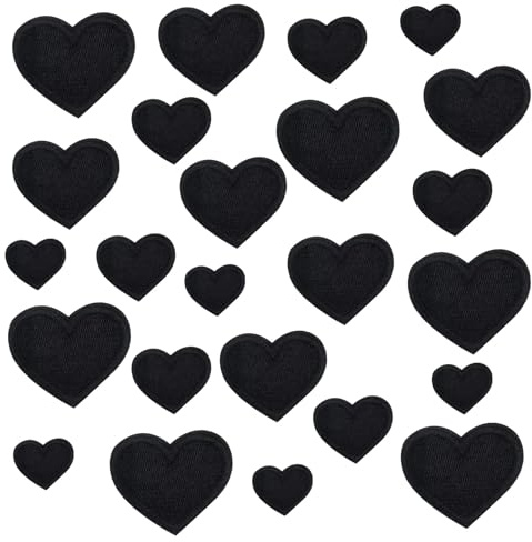 24 Stück Flicken zum Aufbügeln Herz Schwarz,Schwarz Patches zum Aufbügeln,Selbstklebend Herzform Bügel Patches,Bügelbilder für Textilien,Aufnäher Kinder,für Hut Jacke Jeans Rucksäcke DIY Dekoration