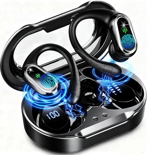 Ecouteurs Bluetooth sans Fil Sport, 2026 Écouteur Sans Fil Bluetooth 5.4 avec HiFi Stéréo, Temps d'appel 50H, 4 ENC Appel Réduction Antibruit Mic, Écran LED, IP7 Étanche oreillette Casque pour Running