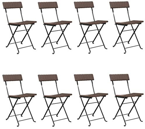 XHNIFBN Klappbare Bistrostühle Braun 8er Set Poly Rattan Stahl 40x45x79 cm Witterungsbeständig & Platzsparend für Garten Terrasse Balkon