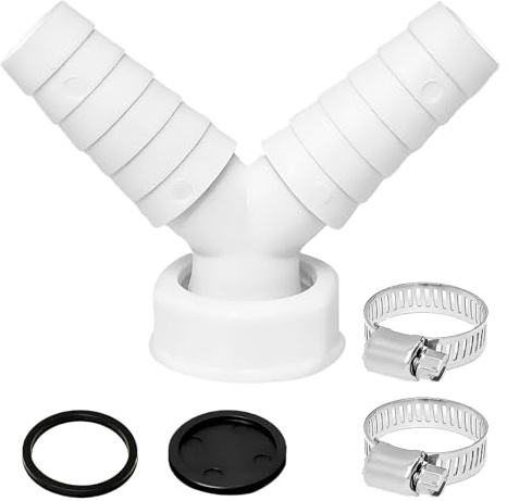 Universal Washing Machine Waste Splitter Y Connector - 19-24mm Double Hose Drain Pipe Adaptor for Dishwasher & Laundry, Includes 2 Hose Clamps, Leak-Proof 2 Way Tap Splitter