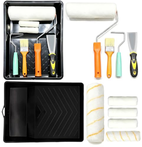 10 Pcs Paint Roller Set, Home Painting Wall Roller Kit | Trays Suitable Domestic Painters Renovation Contractors DIY Enthusiasts Wall Paints