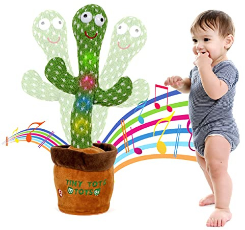 Tiny Tots Toys Dancing Cactus Mimicking Toy for Baby - Talking Cactus That Mimics and Sings - 125 Songs 35 Nursery Rhymes for Toddlers and Up | Repeats, Mimics and Wiggles with Dazzling LED Lights