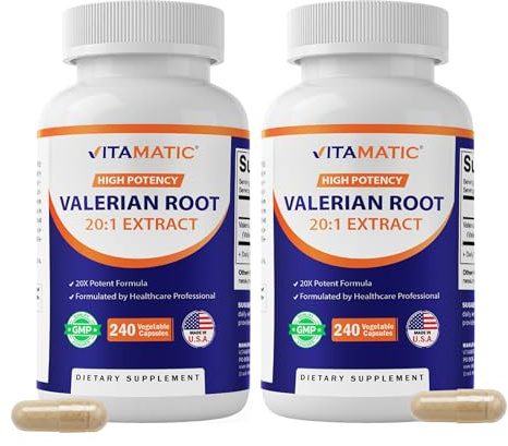 Vitamatic 2 Pack Valerian Root Extract 20:1 – Concentrated Botanical Extract Capsules – Non-GMO, Gluten Free – 240 Capsules (480 Capsules - 2 Pack)