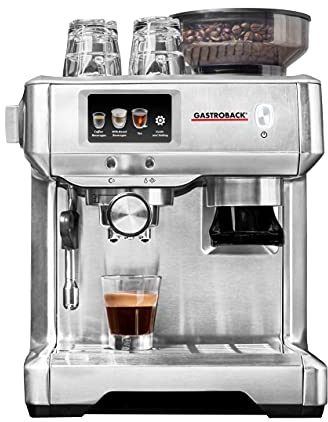 GASTROBACK #42623 Design Espresso Barista Touch, programmierbare Siebträgermaschine mit integriertem Kegelmahlwerk und LCD-Touchscreen, professioneller italenischer ULKA Espressopumpe (15 bar), Silber