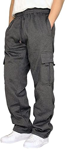 Sprifloral Pantaloni da Lavoro Cargo Casual da Uomo in Pile Pantaloni da Jogging/Tuta con Tasche S-3XL, Grigio scuro, 3XL