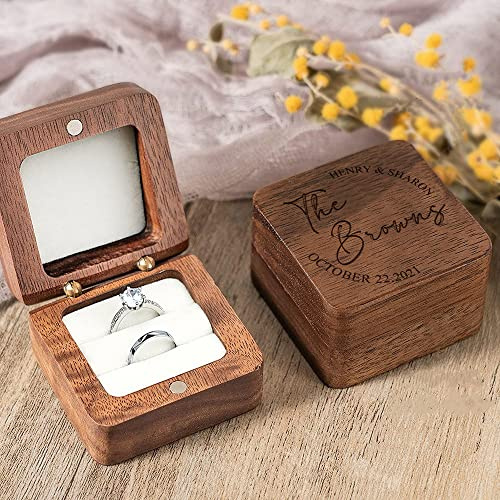 Personalisierte Ringbox Hochzeit mit Gravur, Quadratische Ringschachtel aus Holz mit Namen & Datum, Ringbox Hochzeit 2 Ringe, Doppelring Box Ringschatulle für Zeremonie, Geschenk für Ehefrau Ehemann