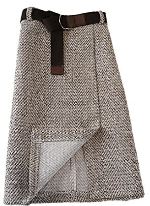 keusyoi Damen Herbst Wollrock Winter Koreanisch Grau Knielang Hohe Taille Röcke mit Gürtel, khaki, M