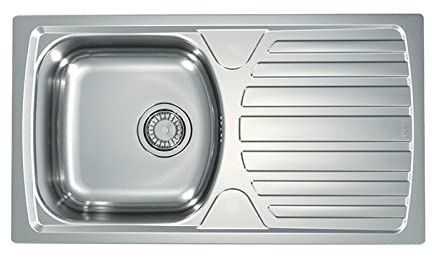 Alveus 1136539 BASIC 170 Fregadero de cocina empotrado de acero con escurridor, Inox liso y semibrillante
