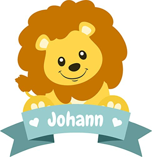 Skins4u Wandsticker Türaufkleber personalisiert Wunschnamen Baby Kinderzimmer Tiere Afrika niedlich optional mit Sternen (Löwe mit Wunschnamen)